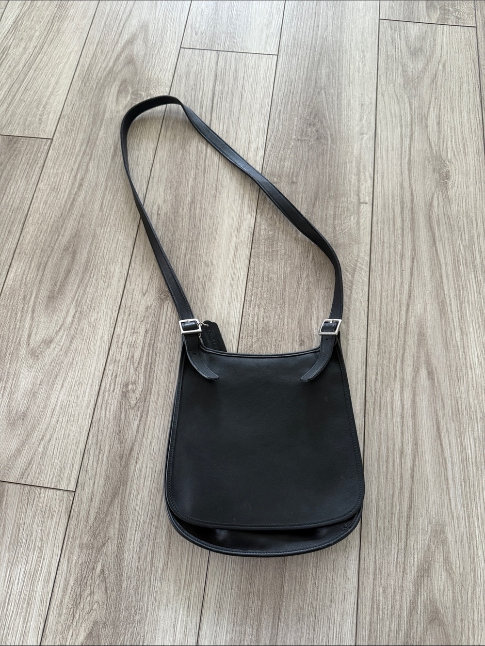 Coach Slim Hippie Flap crossbody bag vintage black leather (Style 9135)